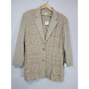Lim's Vintage Silk Blend Crocheted Lace Studded Blazer Jacket Beige Womens L USA